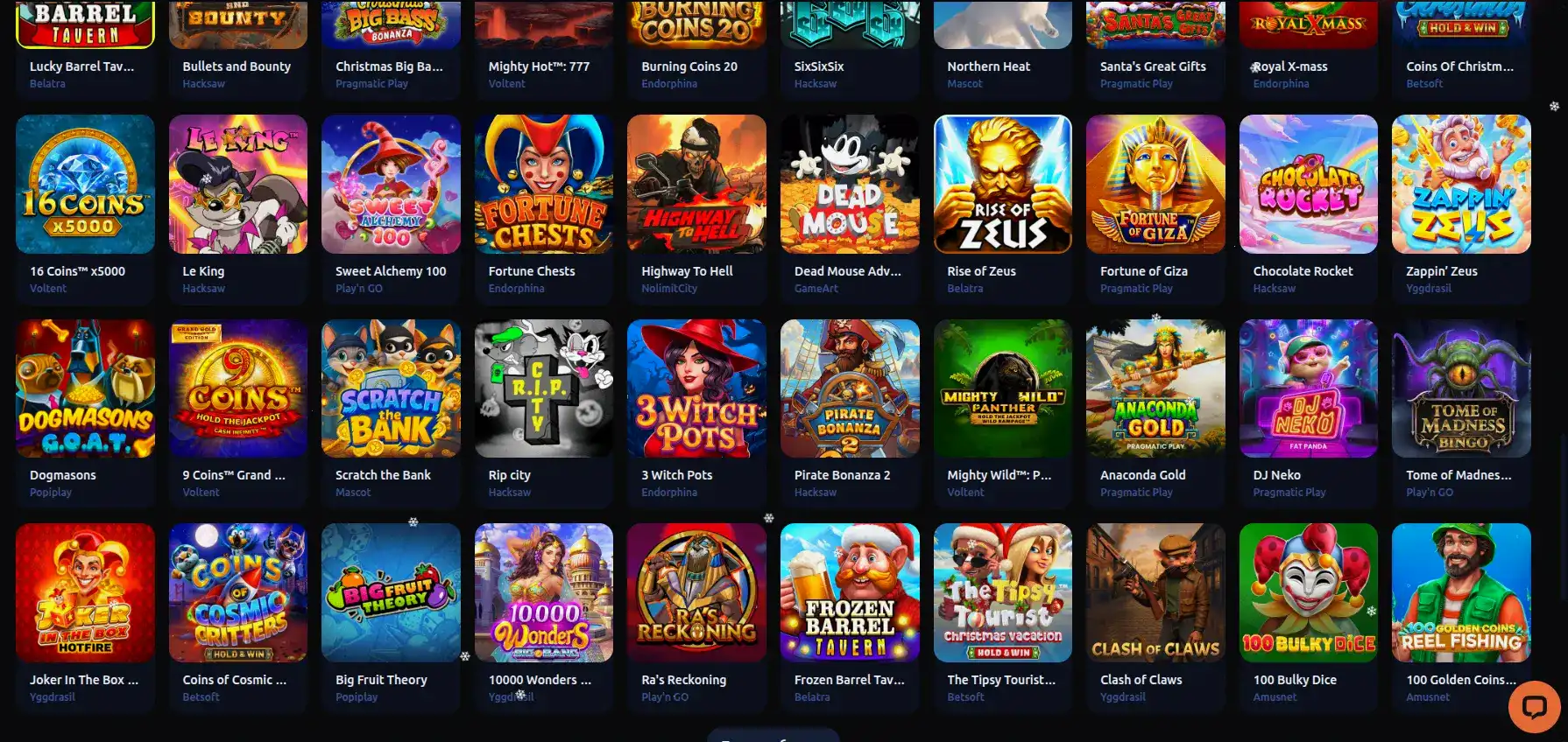 Интерфейс казино Bitz с игровыми автоматами